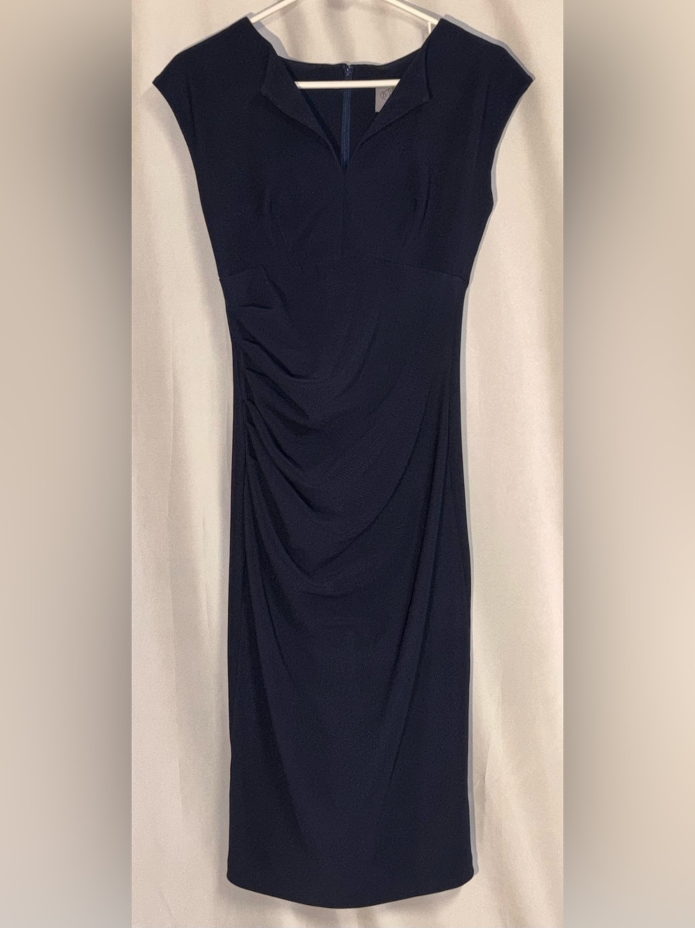 Diva Catwalk Navy Blue Ruched Sheath Dress M Like New Made in UK 🇬🇧 Classic